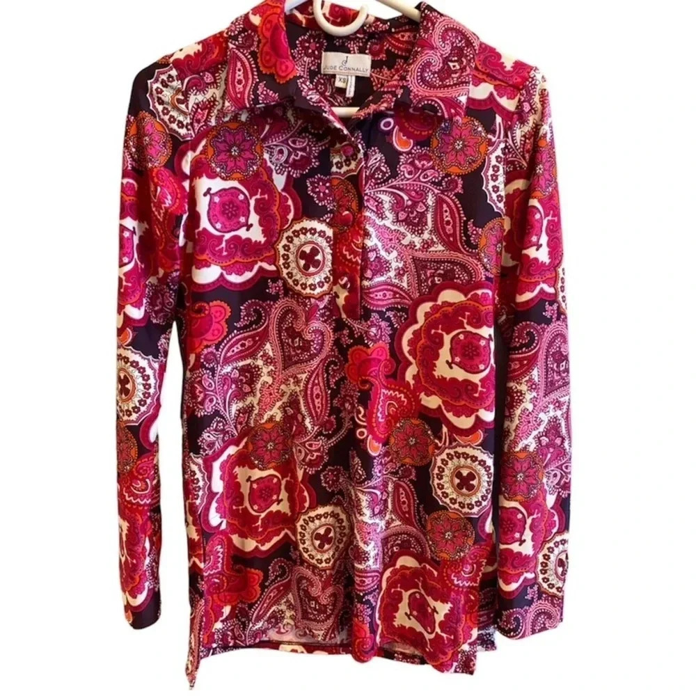 JUDE CONNALLY EUC WOMENS TOP SHIRT BLOUSE WRINKE FREE SIZE XS
